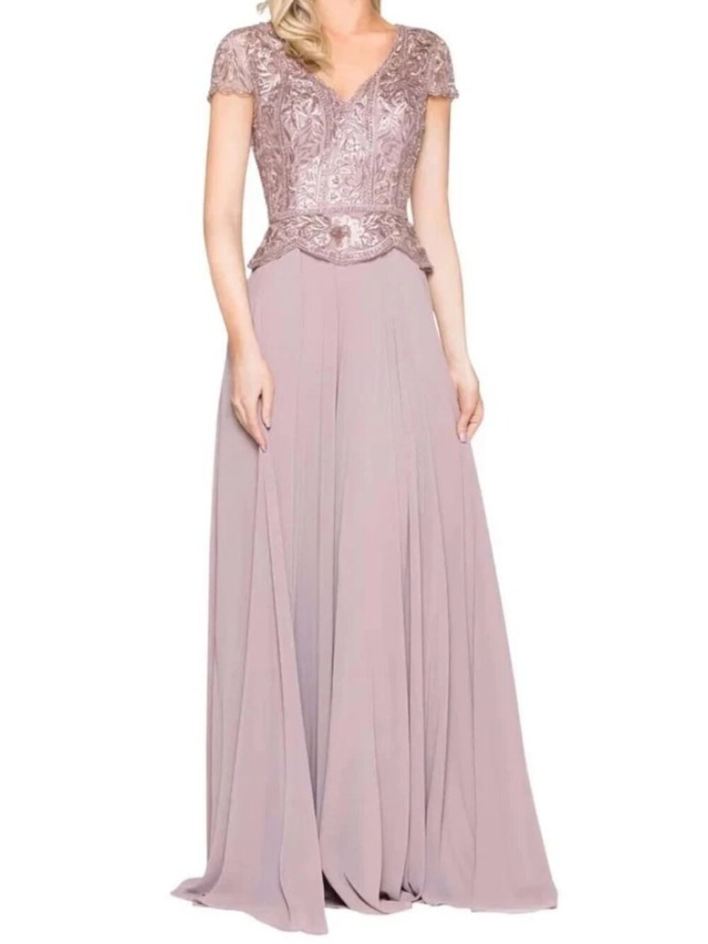 Marsoni by Colors Mauve Beaded Embroidered Chiffon A-Line Dress